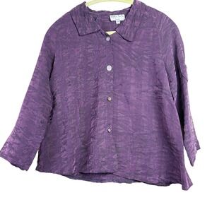 Monika Turtle Studio XS‎ Purple Button Front Crinkle Shirt Art to Wear Lagenlook